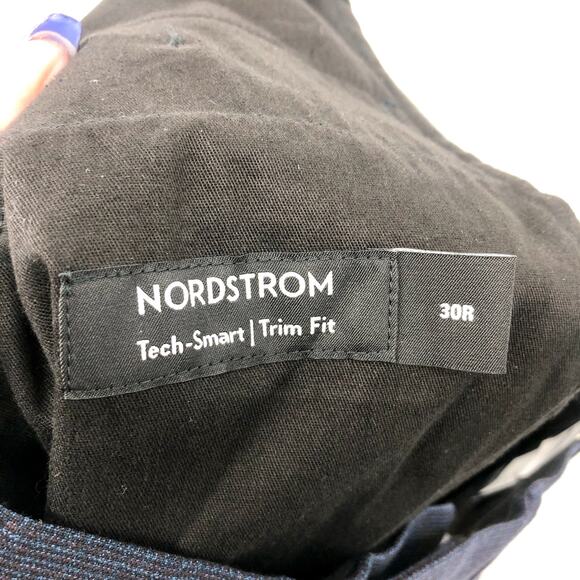 NORDSTROM Men's Tech Smart Dress Pants 30R Blue Check Trim Fit Textured NWT - Picture 7 of 8